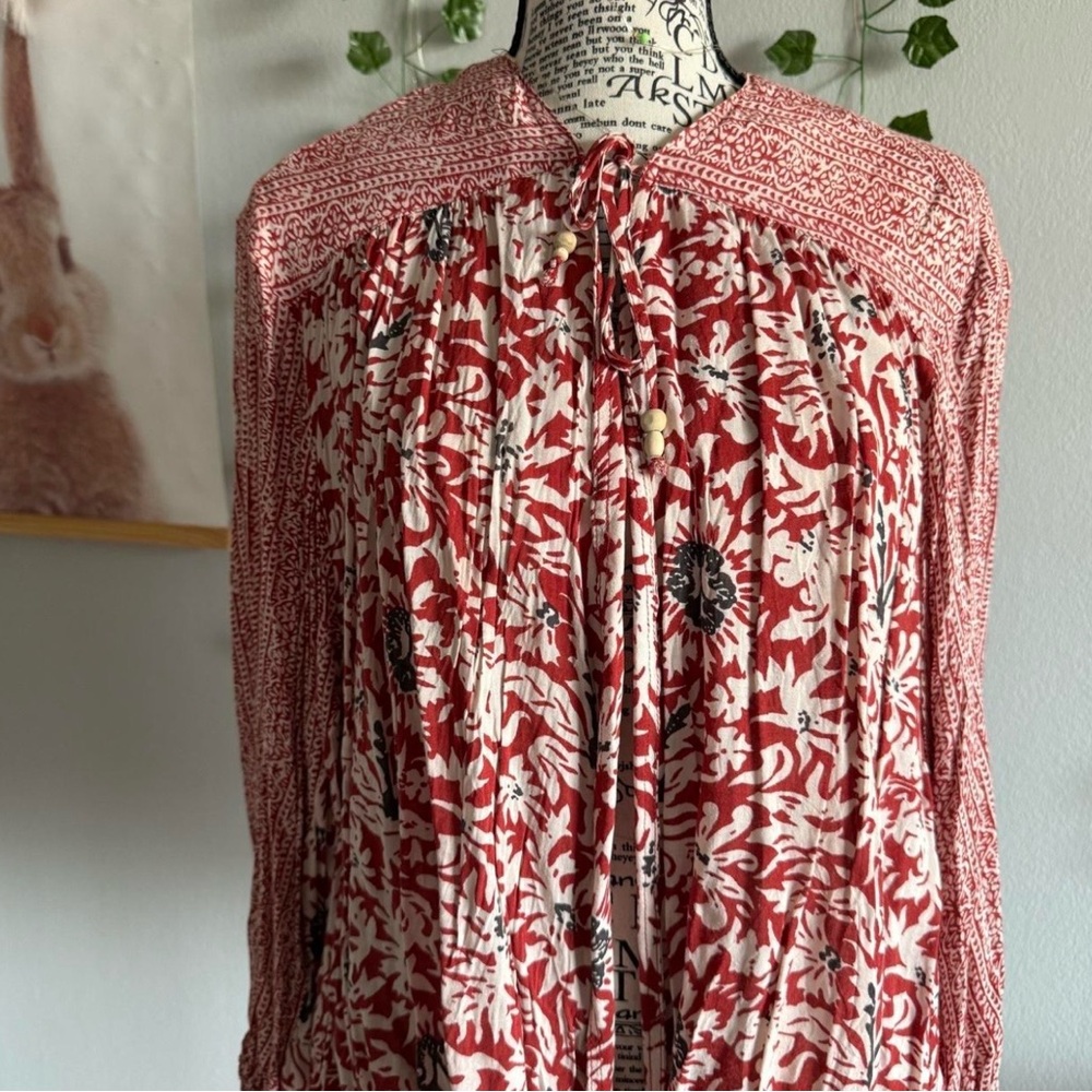 Free People Red and White Floral Blouse